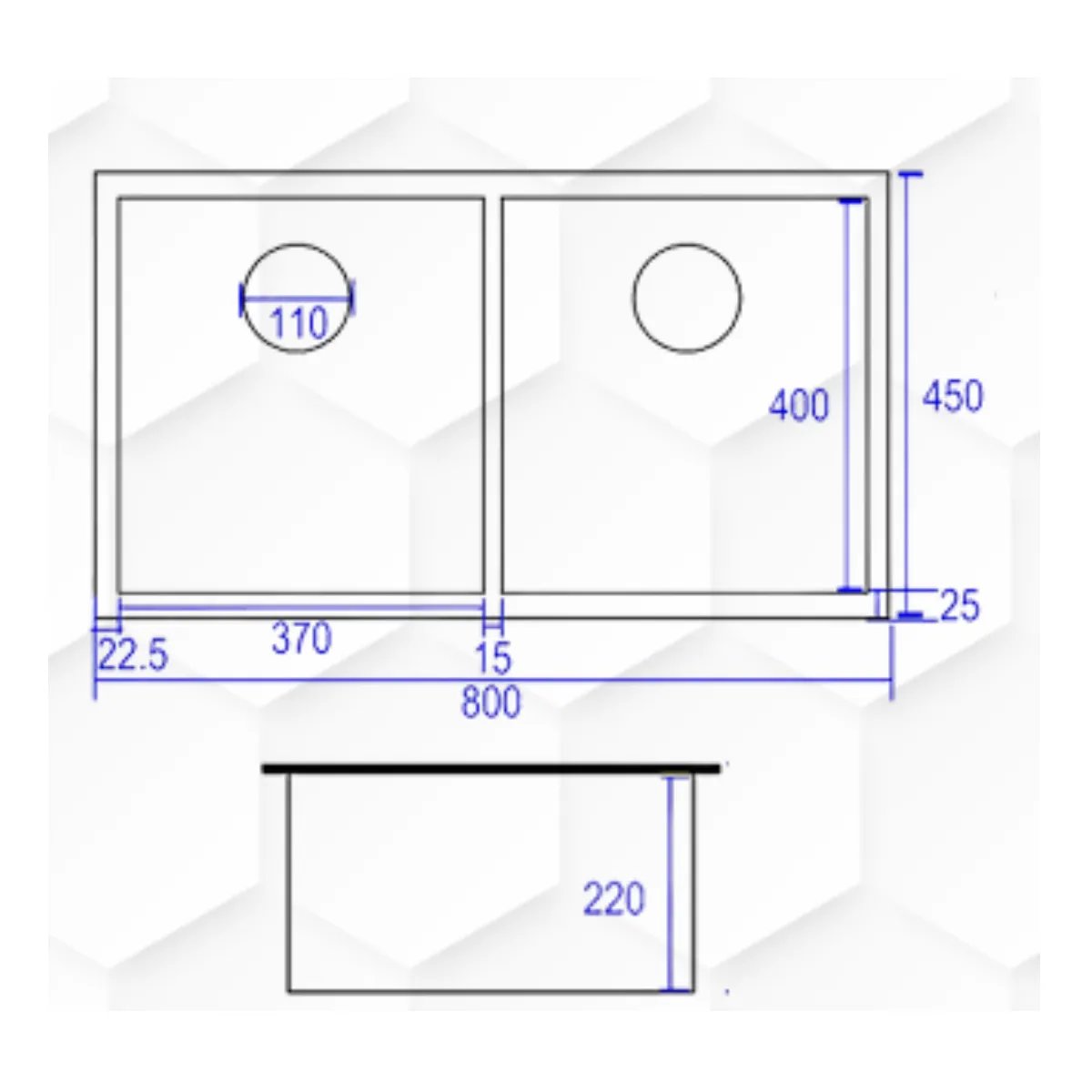Eaco 316KS-80BK-DB Honeycomb Stainless Steel Sink - view 2